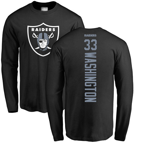 Men Oakland Raiders Black DeAndre Washington Backer NFL Football #33 Long Sleeve T Shirt->oakland raiders->NFL Jersey